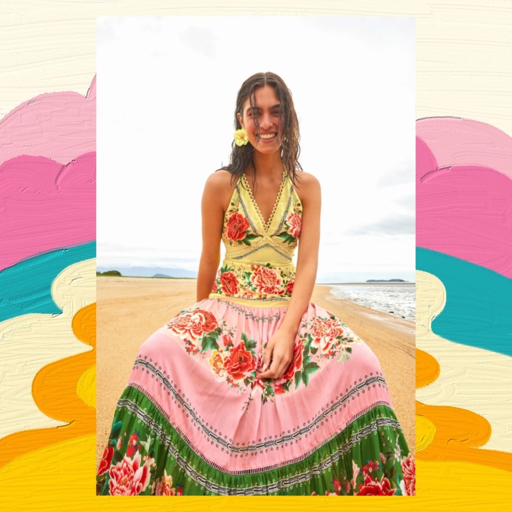Farm Rio Manuela Floral Pastel Maxi Dress